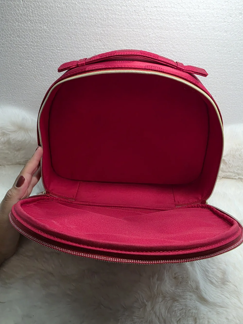 Estee Lauder Red Polka Dot Cosmetic Pouch with Gold Zippers